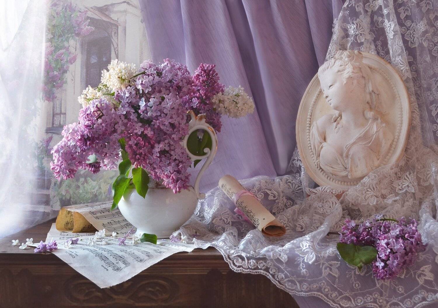 still life, фото натюрморт, стихи, сирень, натюрморт, настроение,весна, закат,май,ноты, барельеф, Колова Валентина