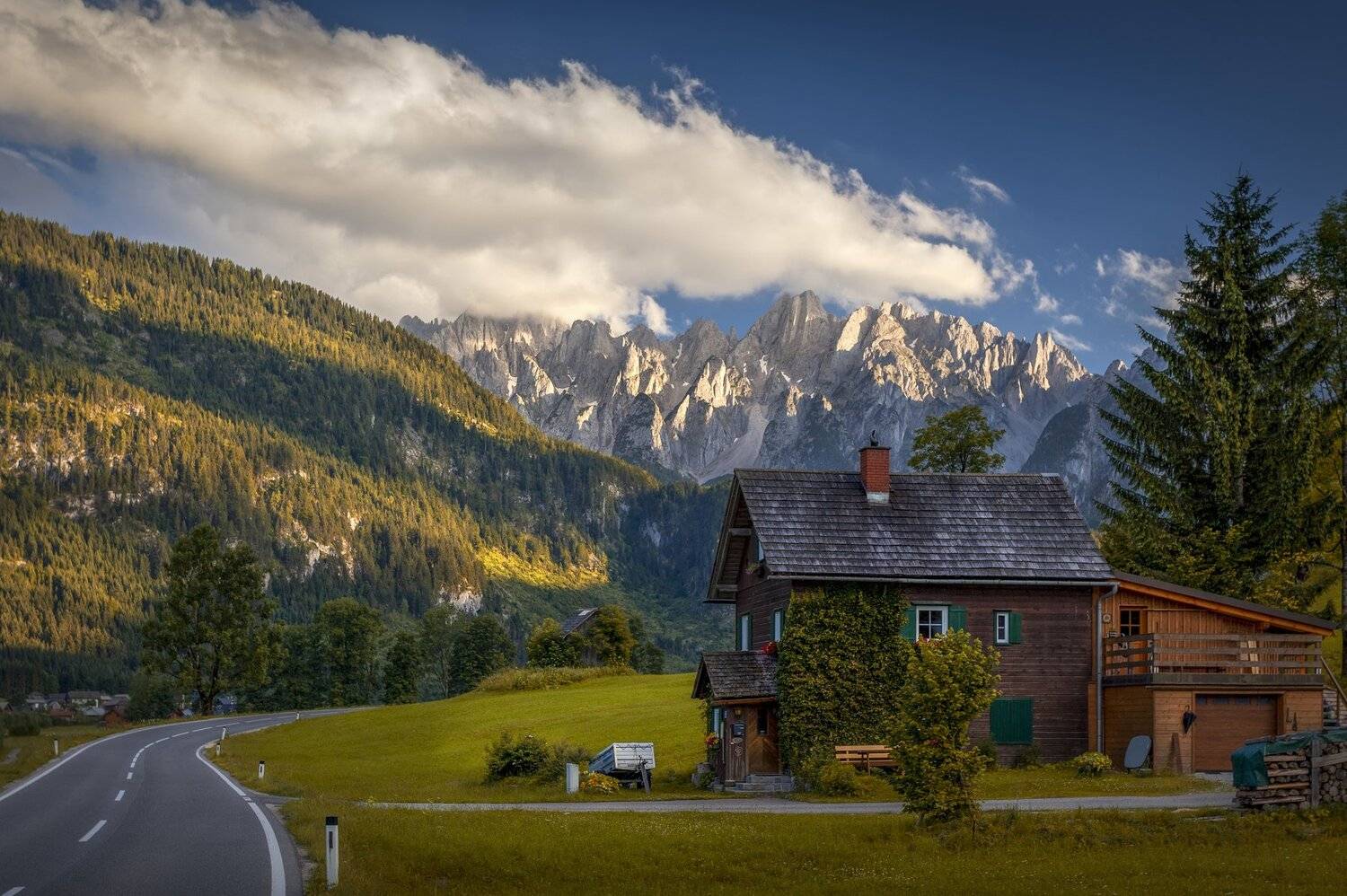 дорога, дом, горы, Александр Безмолитвенный
