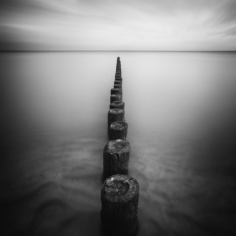 long exposure, sea, baltic sea, b&w, landscape, seascape Bulwark фото превью