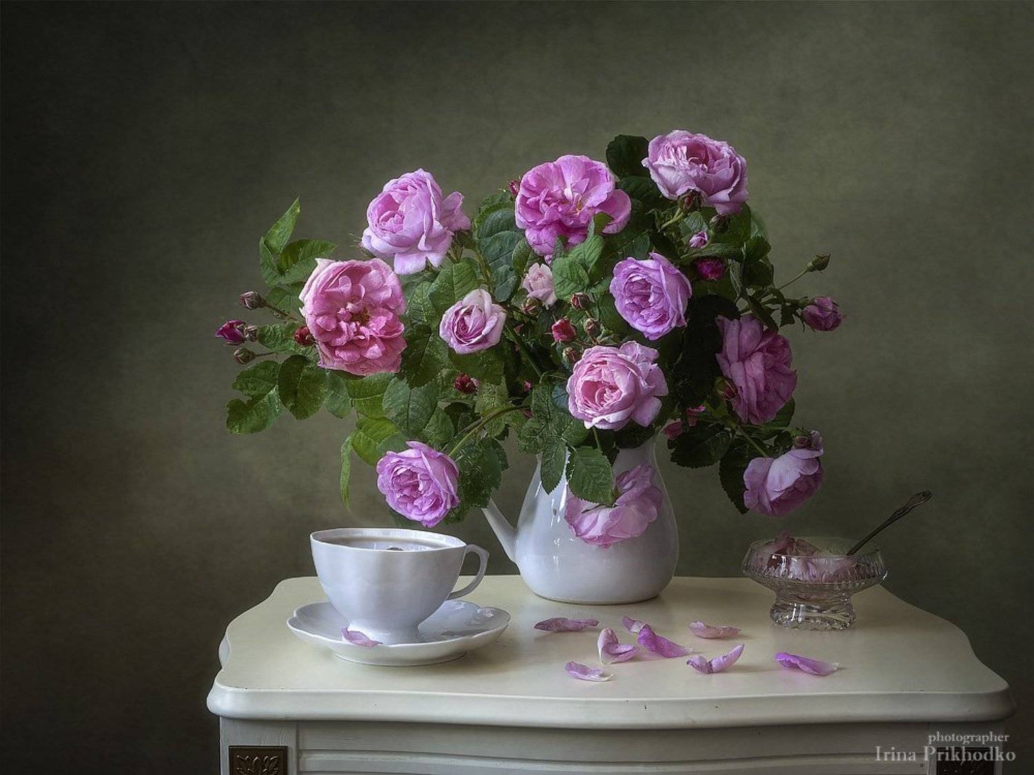 натюрморт, букет. розовые розы, чай, Ирина Приходько