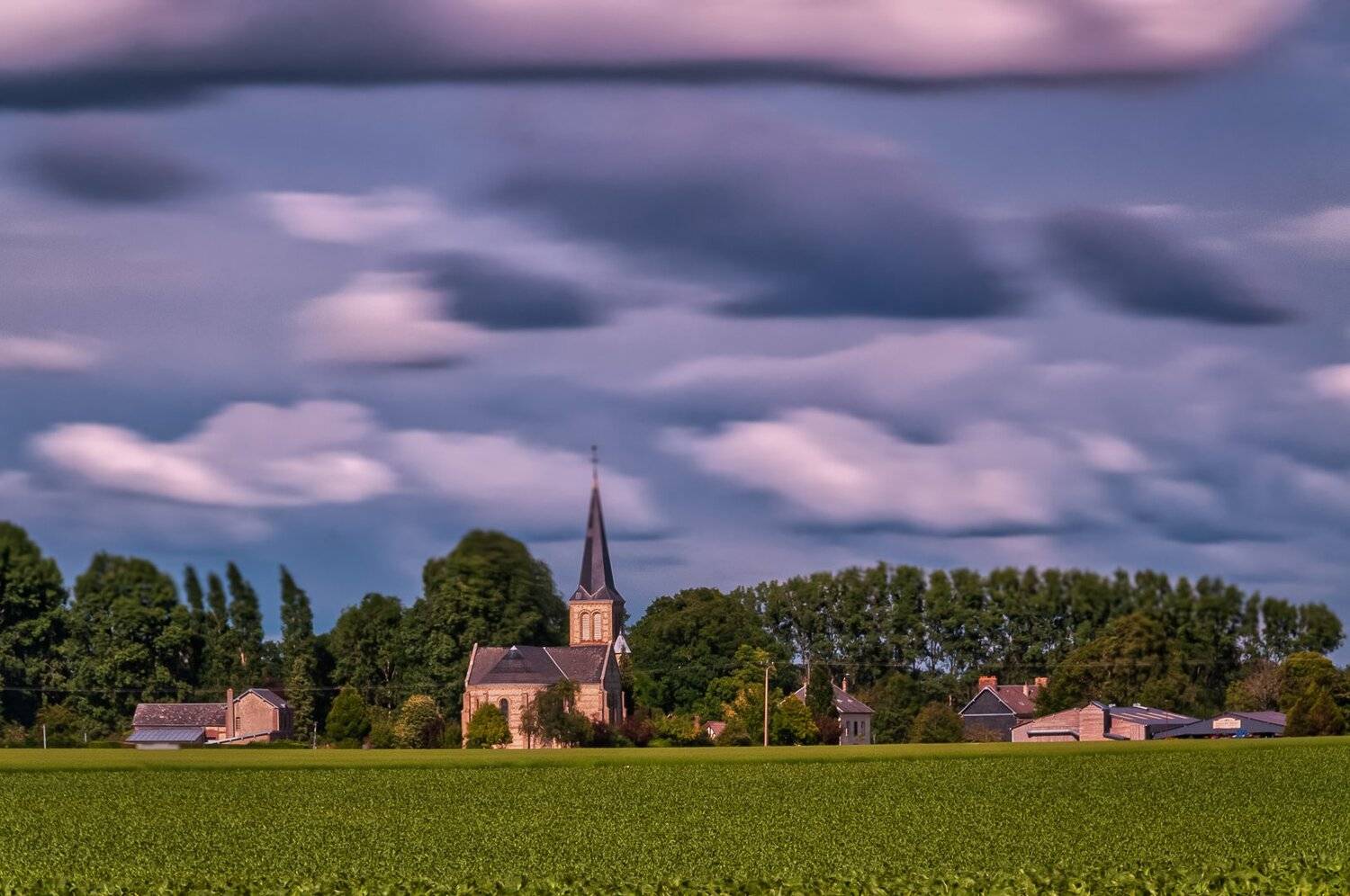 landscape: sunbeam; clouds; field; light; long exposure; normandy; france, Sib&eacute;