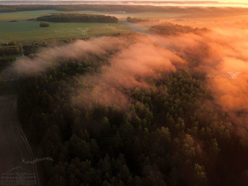 аэросъемка, туман, рассвет, туманный рассвет, sunrise, airfilming Под пуховым одеялом тумана фото превью