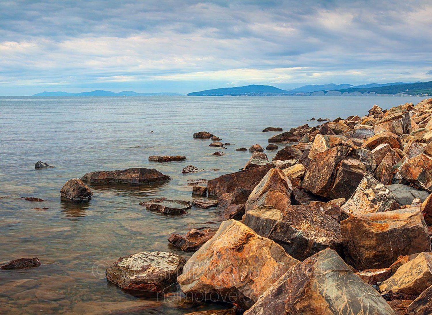 Russia, Krasnodar Territory, Sea, Water, Sky, stones, Horizon Over Water, Coastline, Cloud, Sky, Nature, silence, Владимир Нейморовец