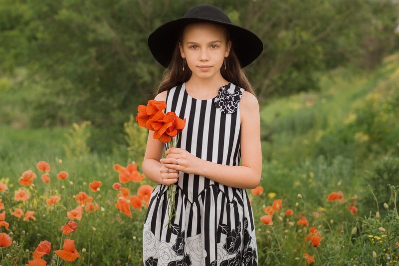 девочка, фешн, гламур, маки, шляпа Лиза фото превью