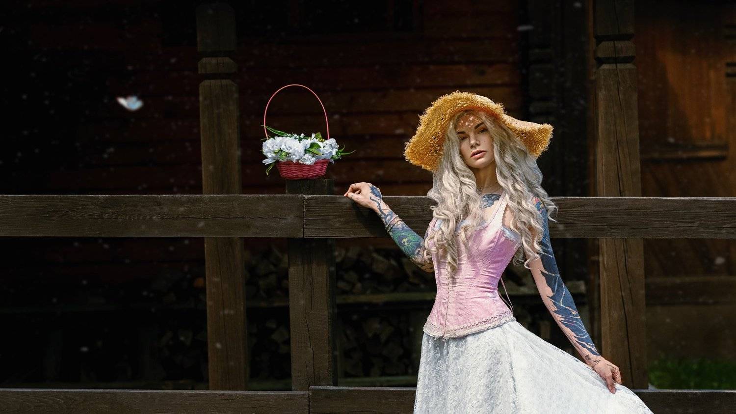 Девушка Лето Парк Красота Стиль Мода Тату Платье Шляпка Блондинка Нежность, Юрий Захаров