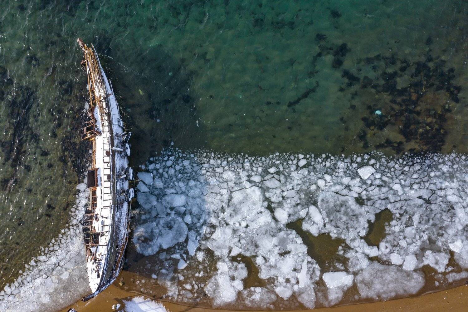 tundra; transportation; graveyard of ships; cloudy sky; tourism; beautiful; russian; outdoor; scenery; peninsula; barents; ocean; background; arctic circle; arctic ocean; bay; kola; northern; fishing boat; aurora; russia; ship; landscape; kola peninsula; , Dmitry Leonov