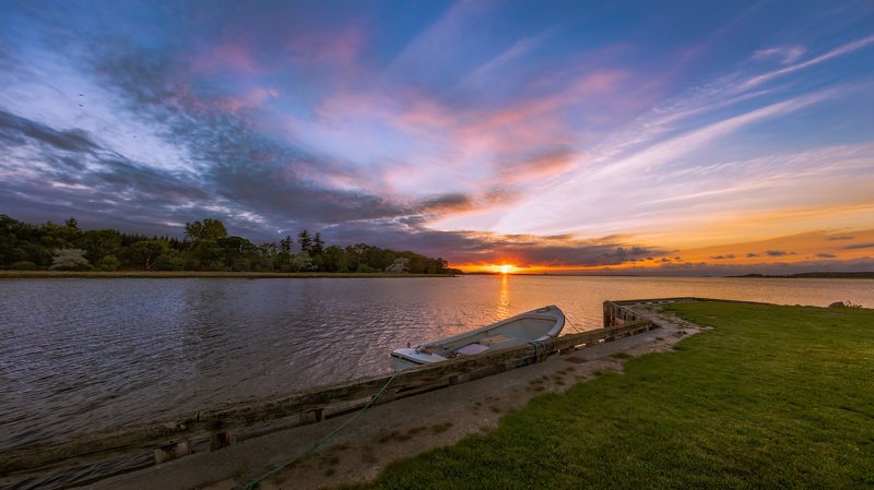 дания, вечер, солнце, море, лодка, берег, закат, Вечер на датском острове. фото превью