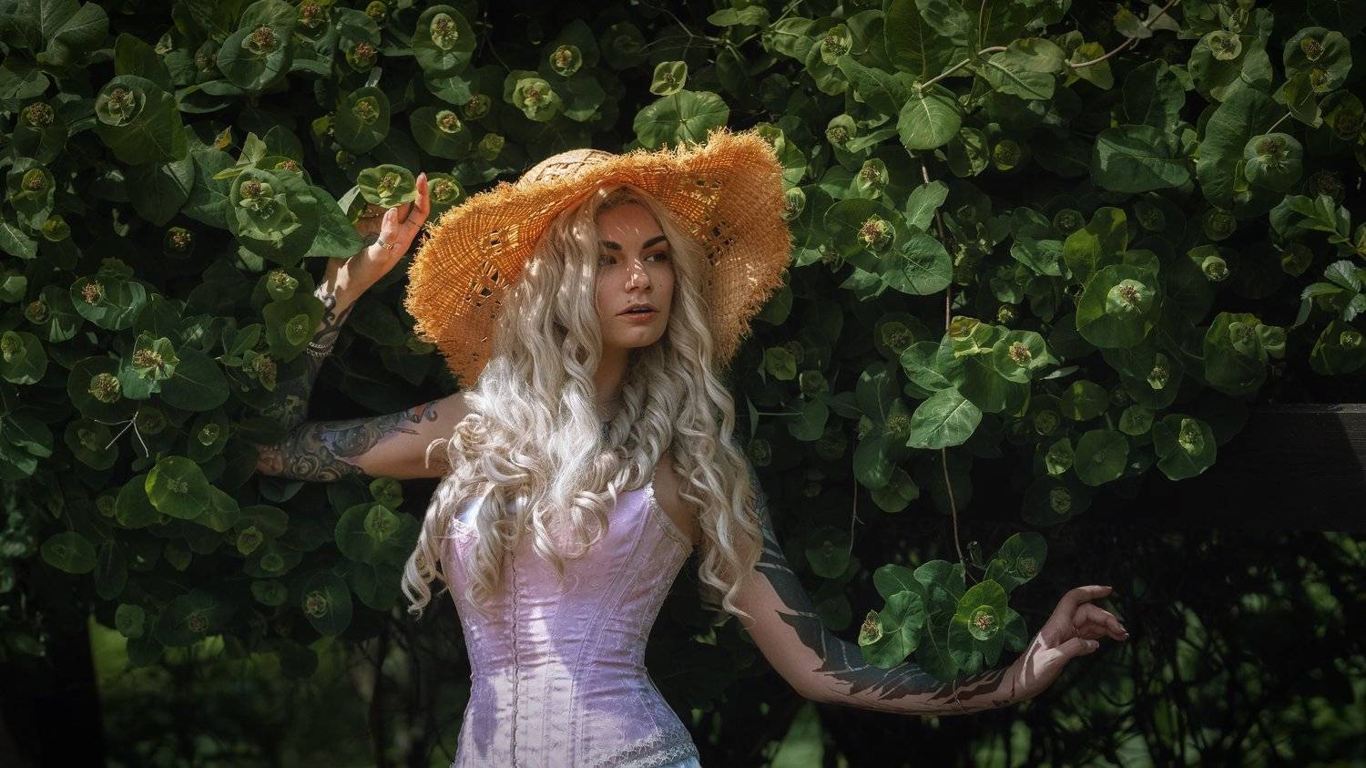 Девушка Лето Парк Красота Стиль Мода Тату Платье Шляпка Блондинка Нежность, Юрий Захаров