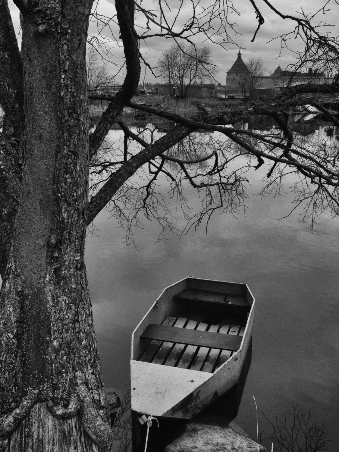 Black and white, Monochrome, Russia, Shlisselburg, Spring, Elena Beregatnova