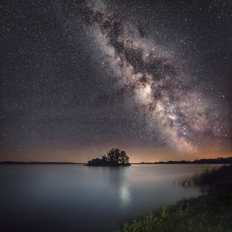 night, sky, milky way, lake, star, stars, poland, Lublin,  Milky way over the lake фото превью