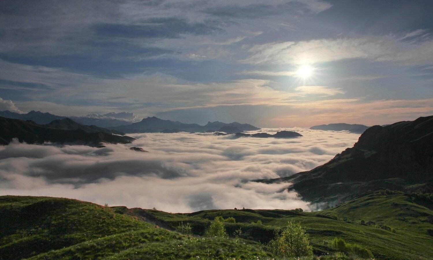 горы,туман,вершины,пейзаж,небо,деревья,чечня,природа, Marat Magov