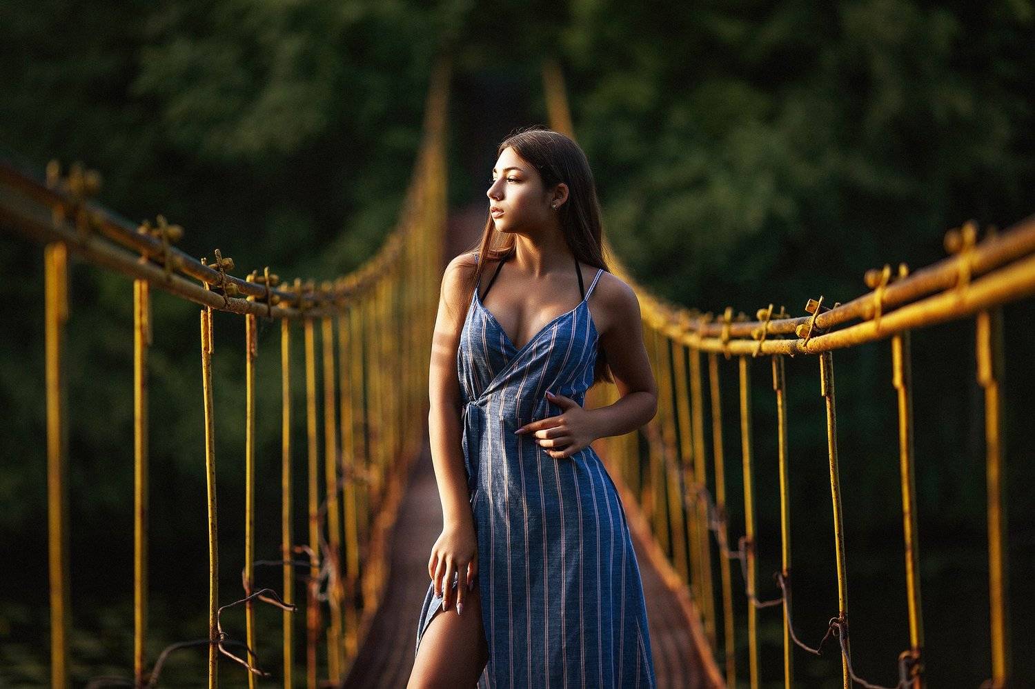 девушка, портрет, лето, закат, мост, Evgen Rounge