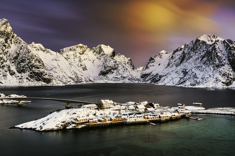 norway, lofoten, landscape, sunrise, water, ocean, mountains Sunrise over Lofotens фото превью