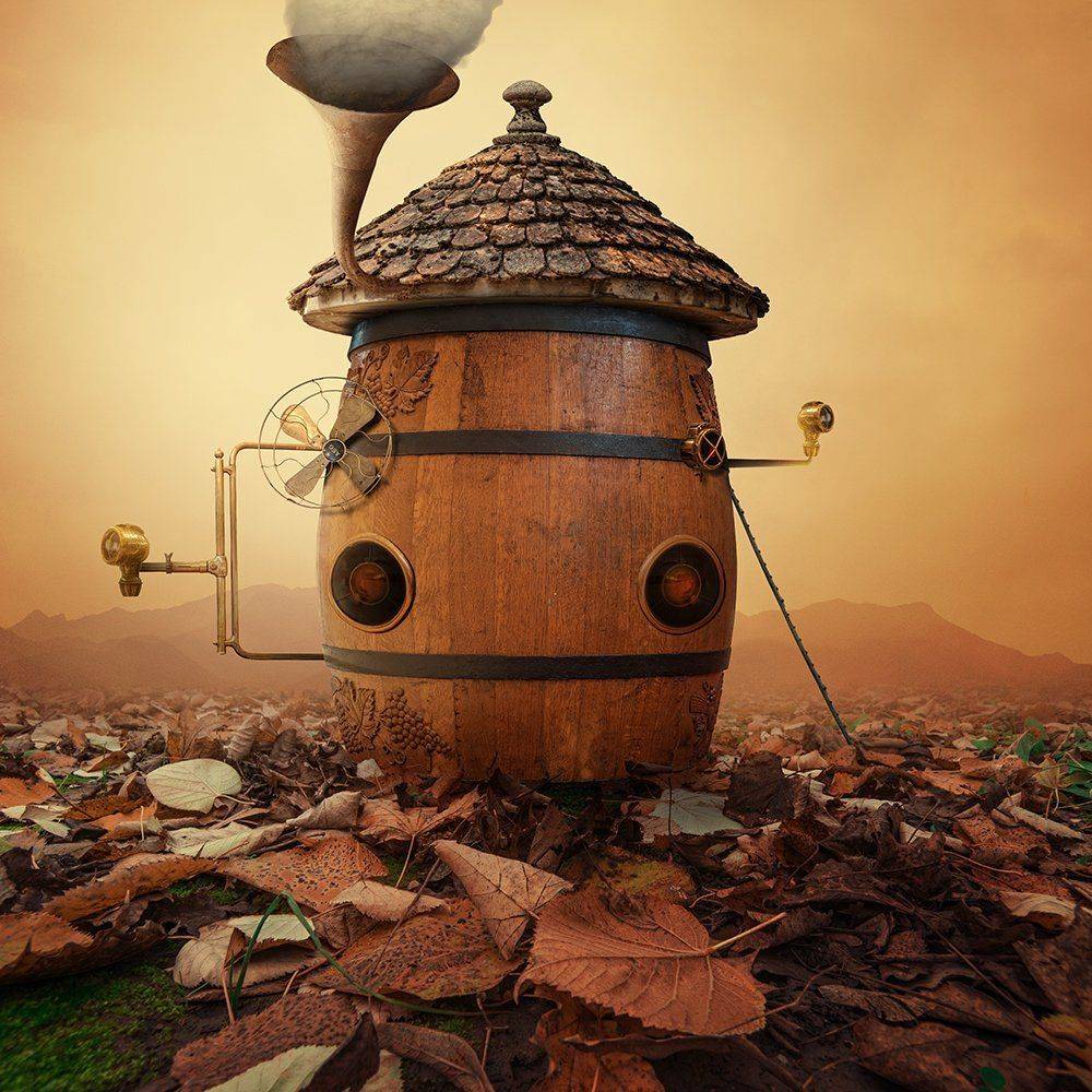 drum, smoke, light, leaf, autumn, house, incinerator, trumpet, tutorials, photoshop, manipulation, Caras Ionut