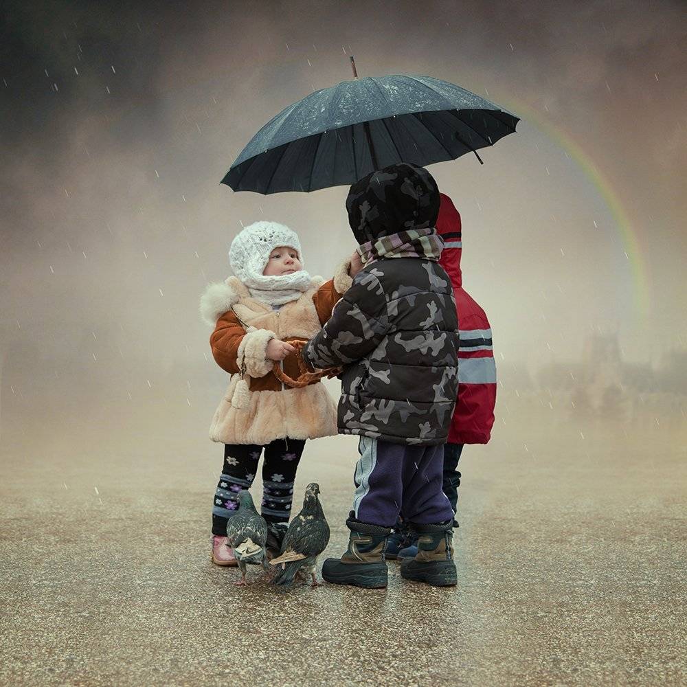 children, dove, rain, umbrela, castle, photoshop, manipulation, tutorials, girl, ioana, raimbow, Caras Ionut
