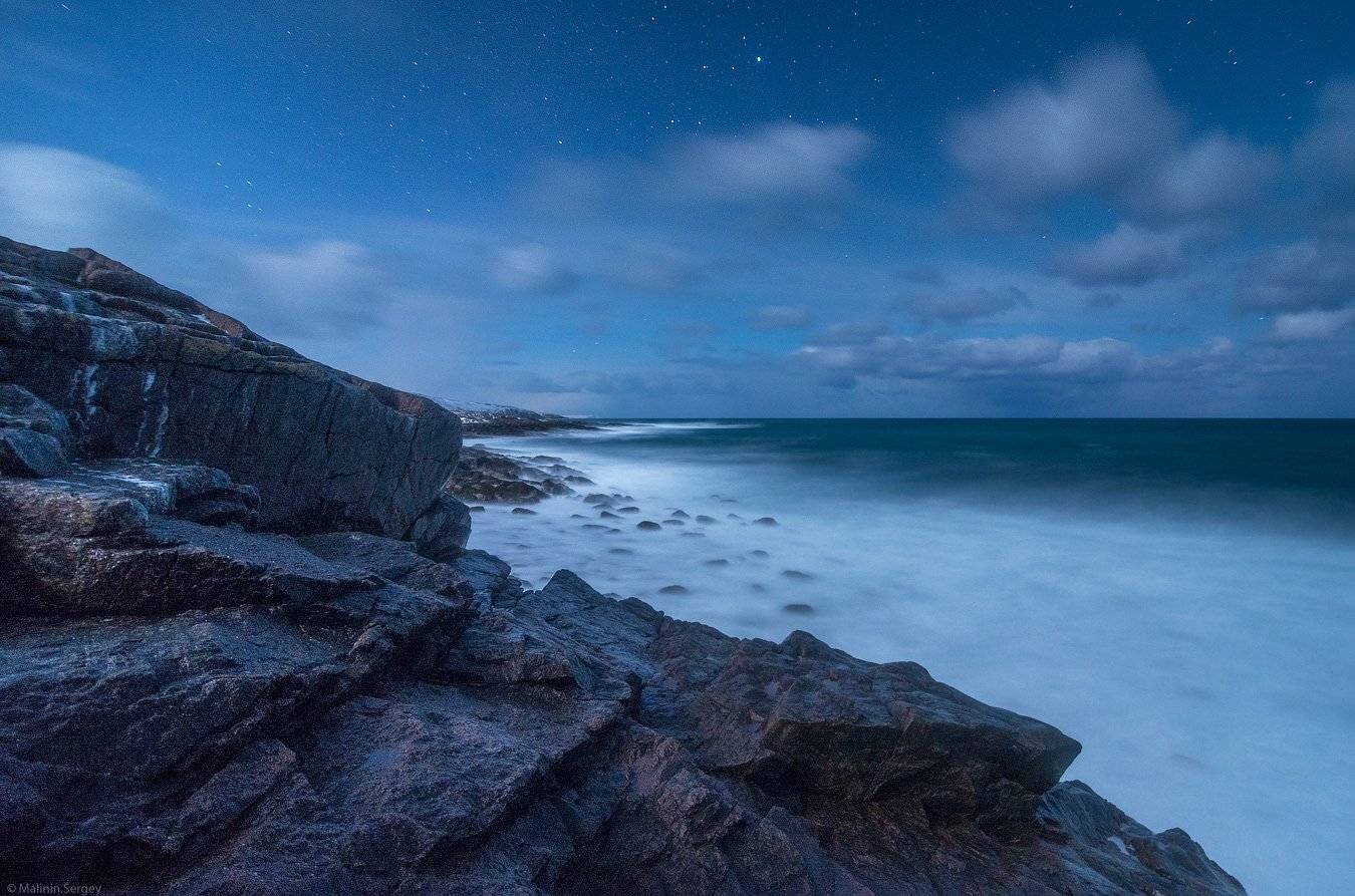 териберка, океан, берег, баренцево море, звезды, ночь, кольский, Сергей Малинин