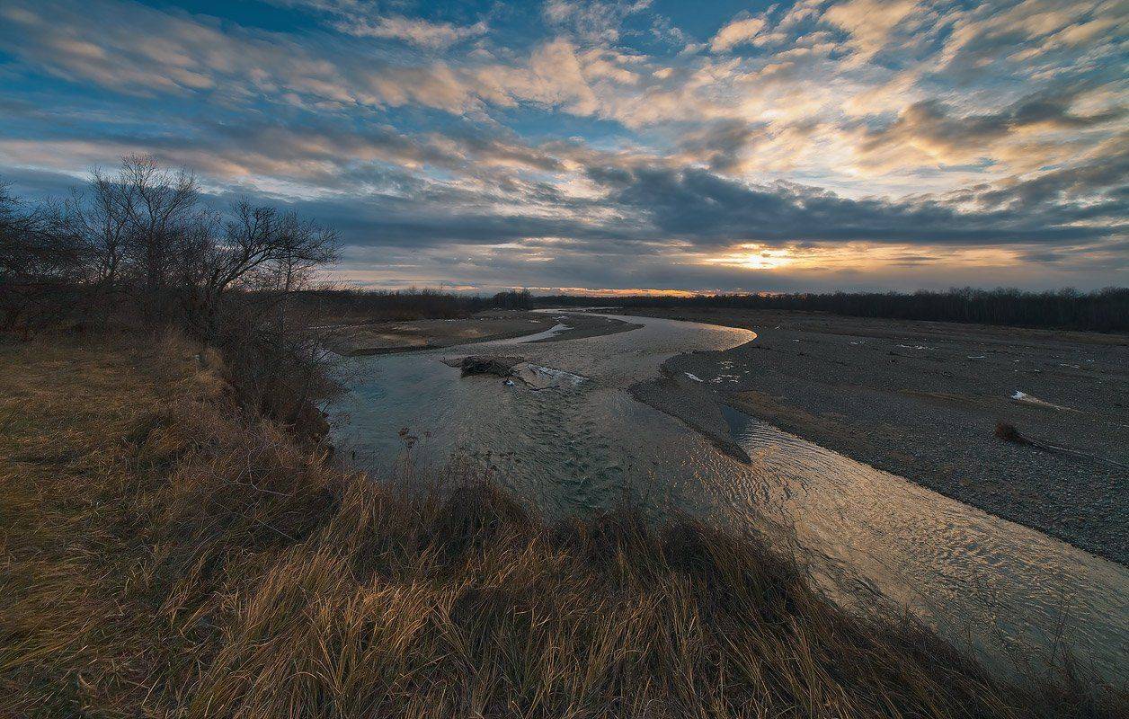 река, лаба, вечер, зима, просторы, Николай Мысливцев