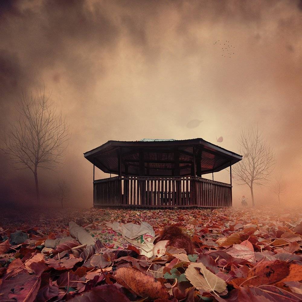 red, old, tree, leaf, green, smoke, stone, walking, manipulation, daughter, photoshop, fantasy, blured, psd, ioana, tutorials, Caras Ionut