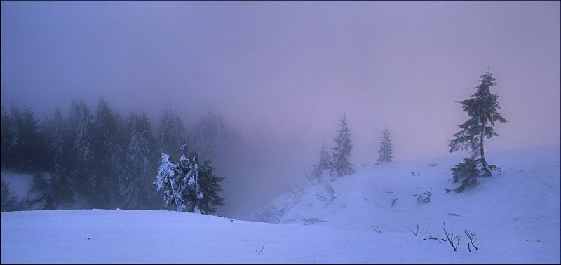 Туманный рассвет в горах фото превью