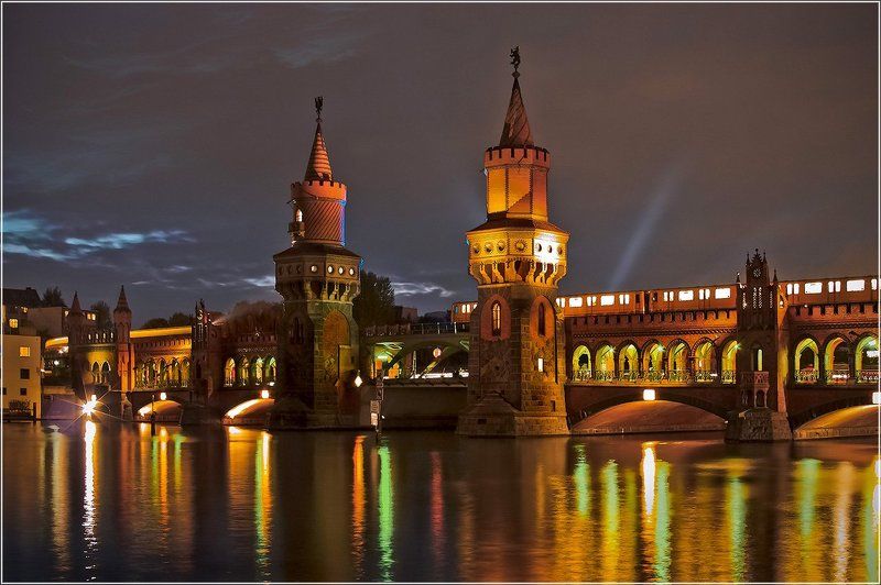 festival, lights, oberbaumbrucke, berlin, foto, liubos, берлин Обербаумбрюке (oberbaumbrucke) фото превью