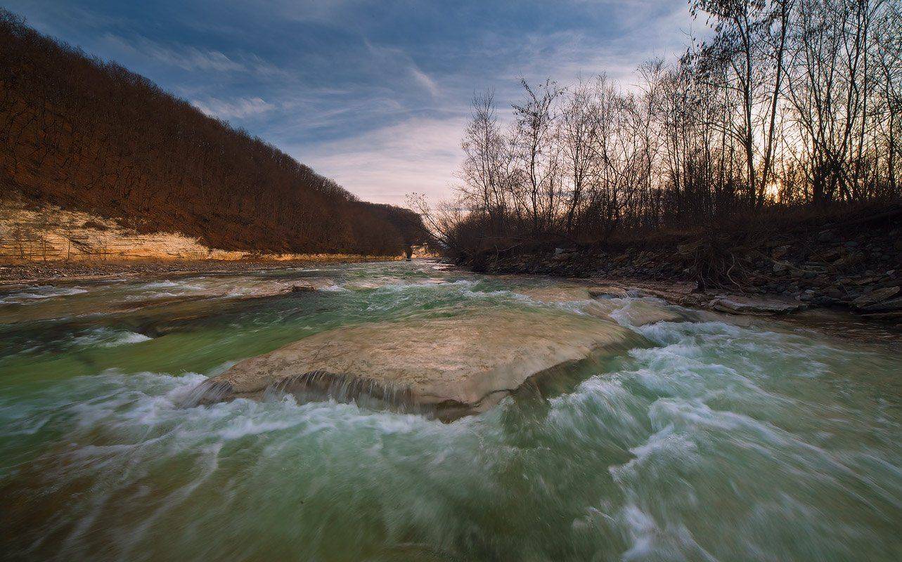 малая, лаба, белые, скалы, январь, вечер, Николай Мысливцев