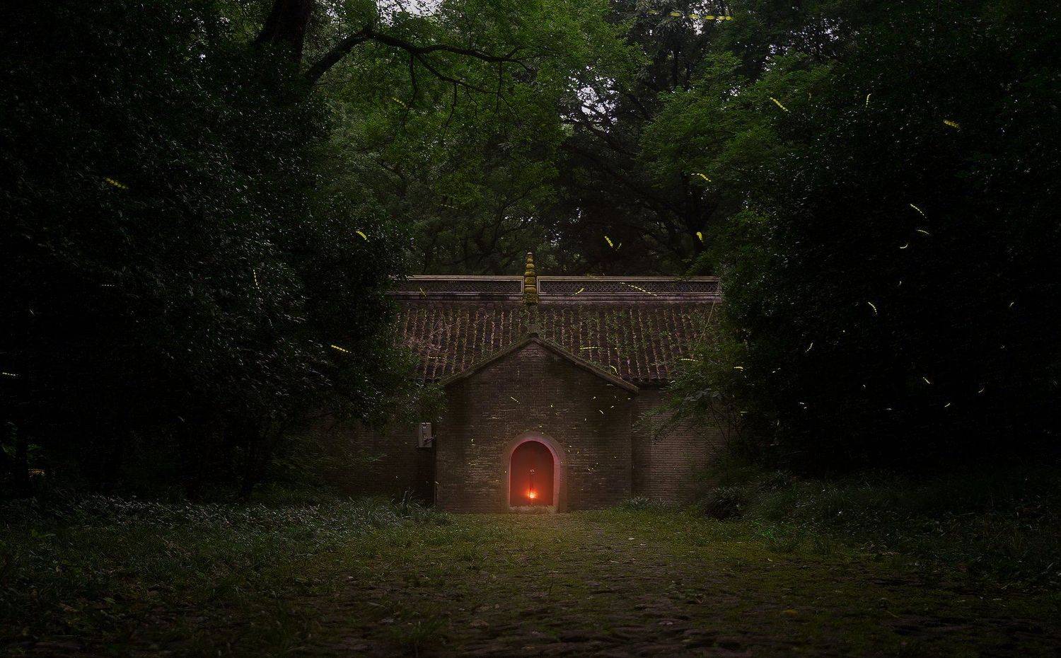 #fireflies#night#long exposure#temple, Liang Sheng