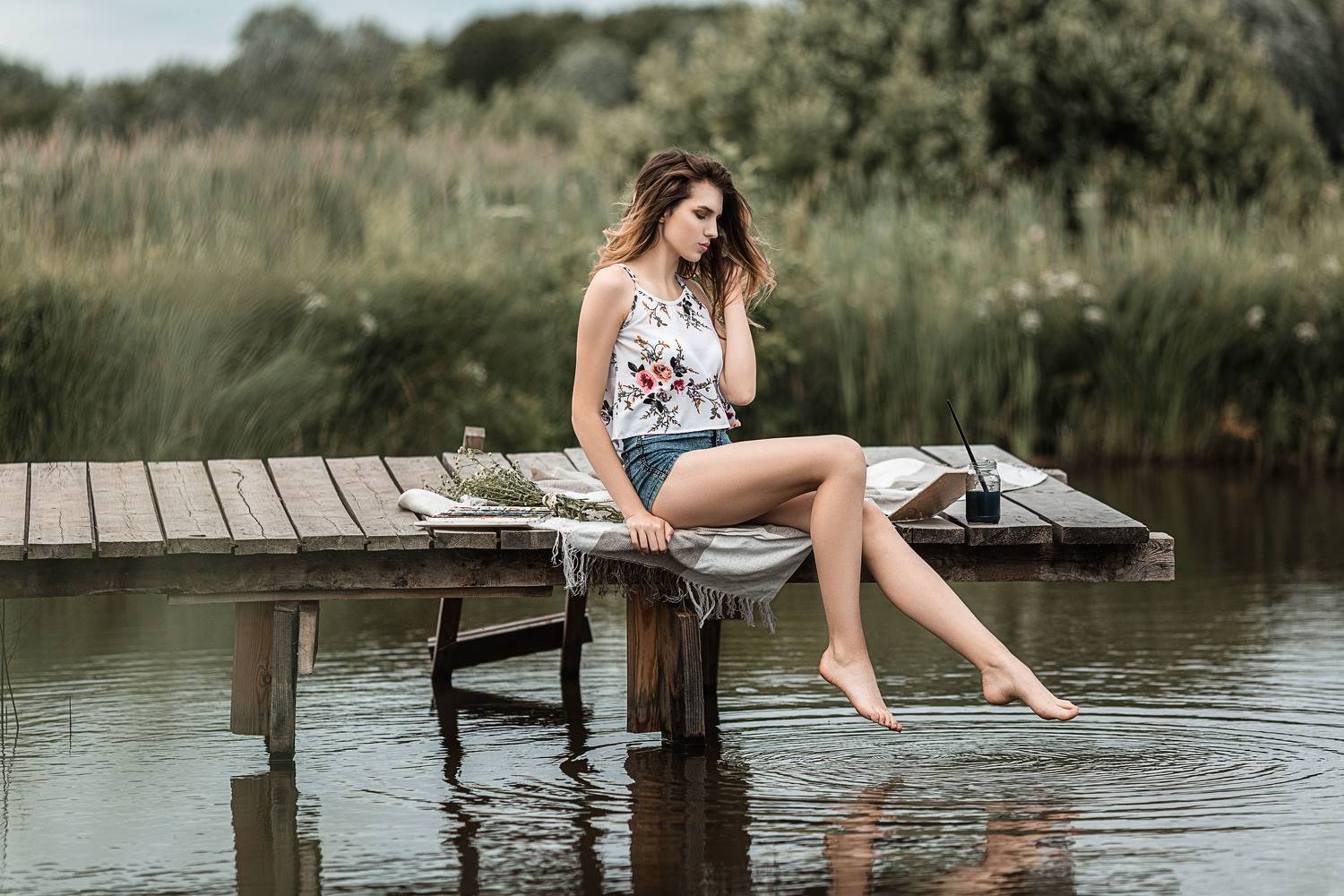 девушка, модель, портрет, фотосессия, макияж, причёска, гламур, озеро, вода, кисти, краски, модельные тесты, beauty, perfect, pretty, model, modeling, young, Владимир Васильев