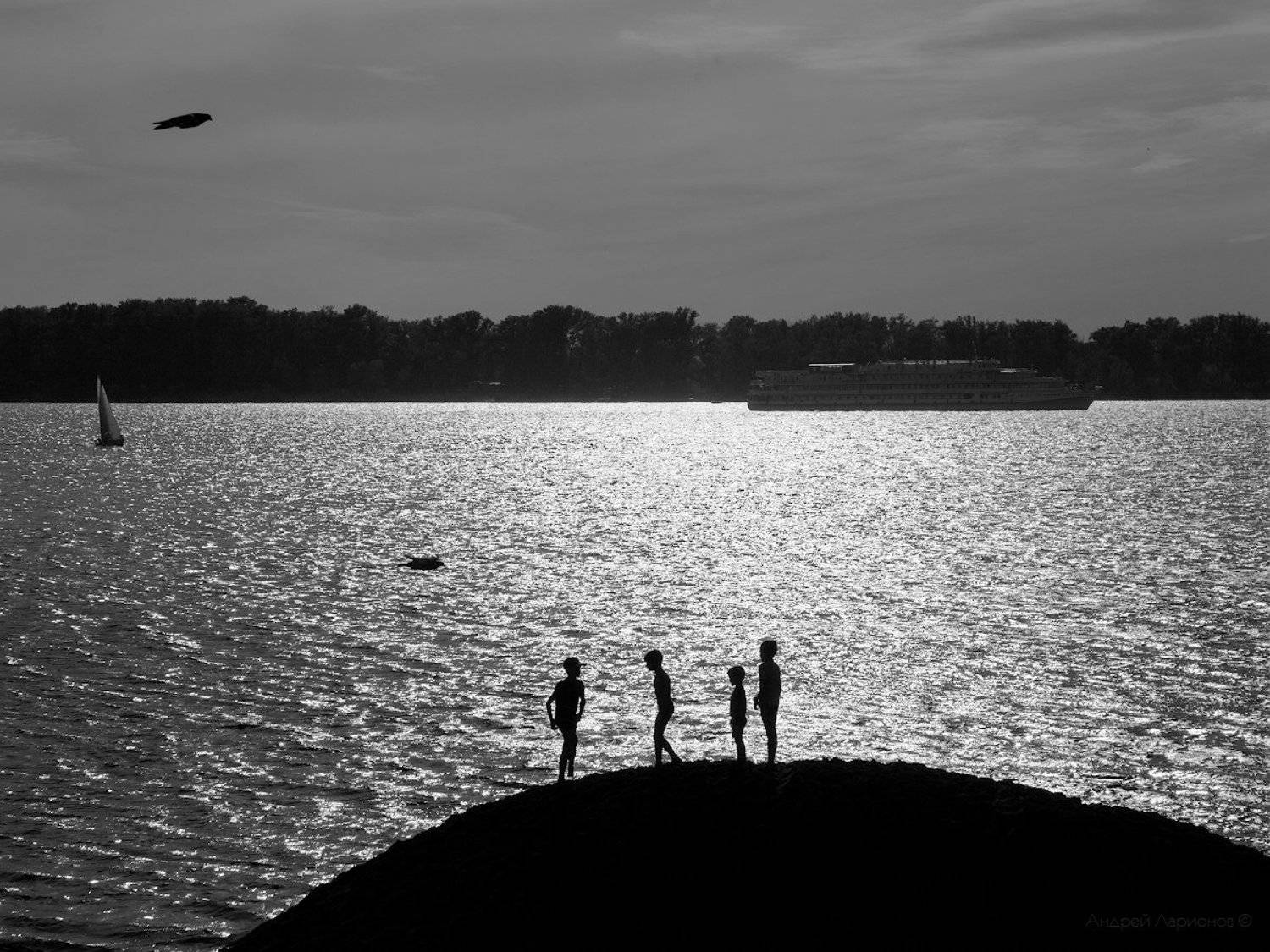 река, волга, вечер, закат, дети, Андрей Ларионов