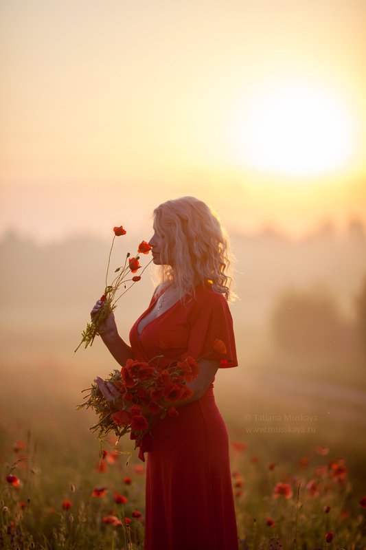 фотосессия девушки, девушка с маками, фотосессия в маковом поле, фотосессия в маках, маки, красные маки, рассвет Маковый рассвет фото превью