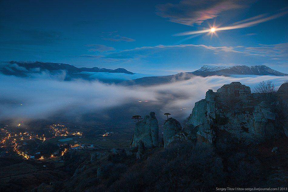 крым, горы, туман, зима, луна, демерджи, Serge Titov
