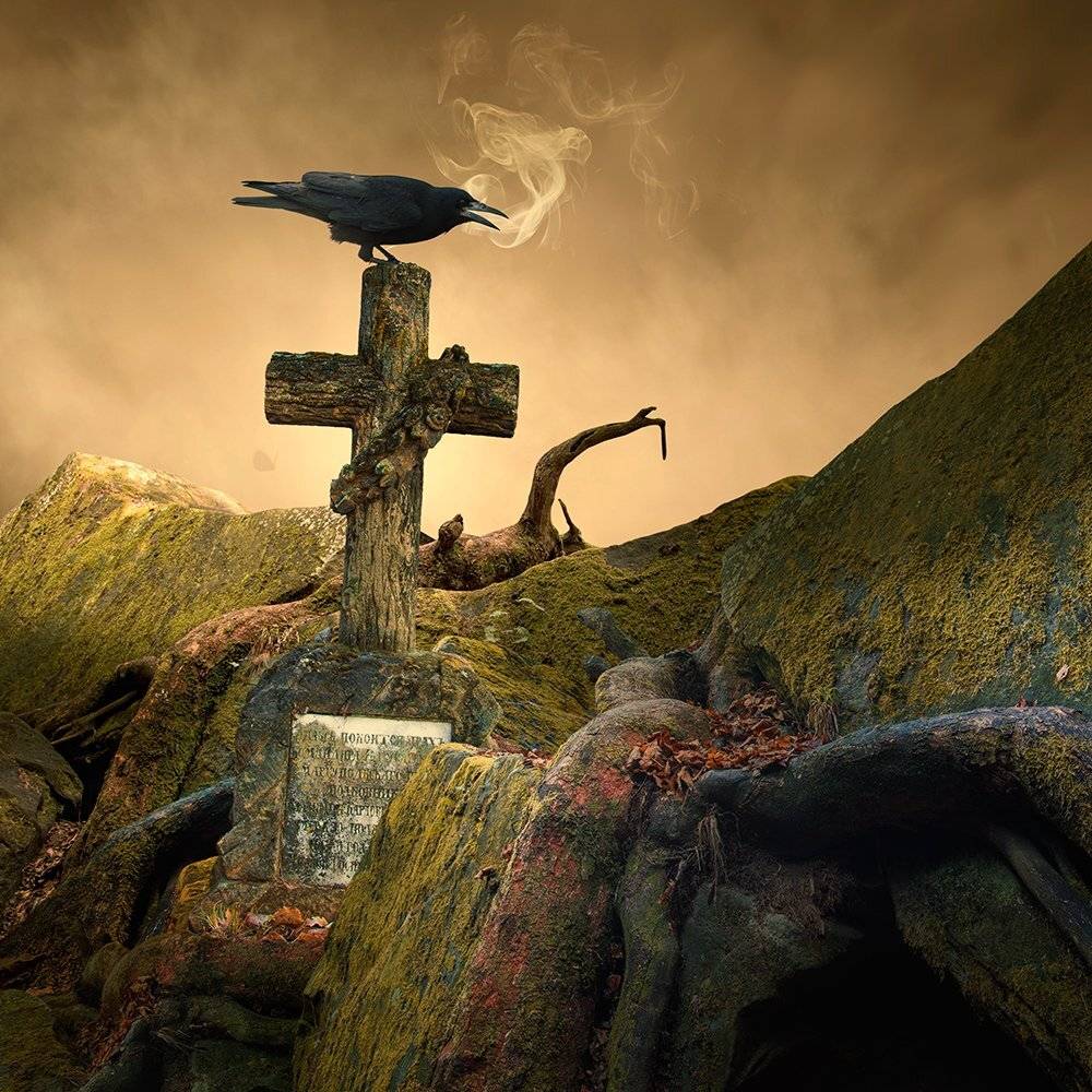 mist, fog, cold, night, dark, crow, manipulation, photoshop, psd, cementary, tutorials, Caras Ionut
