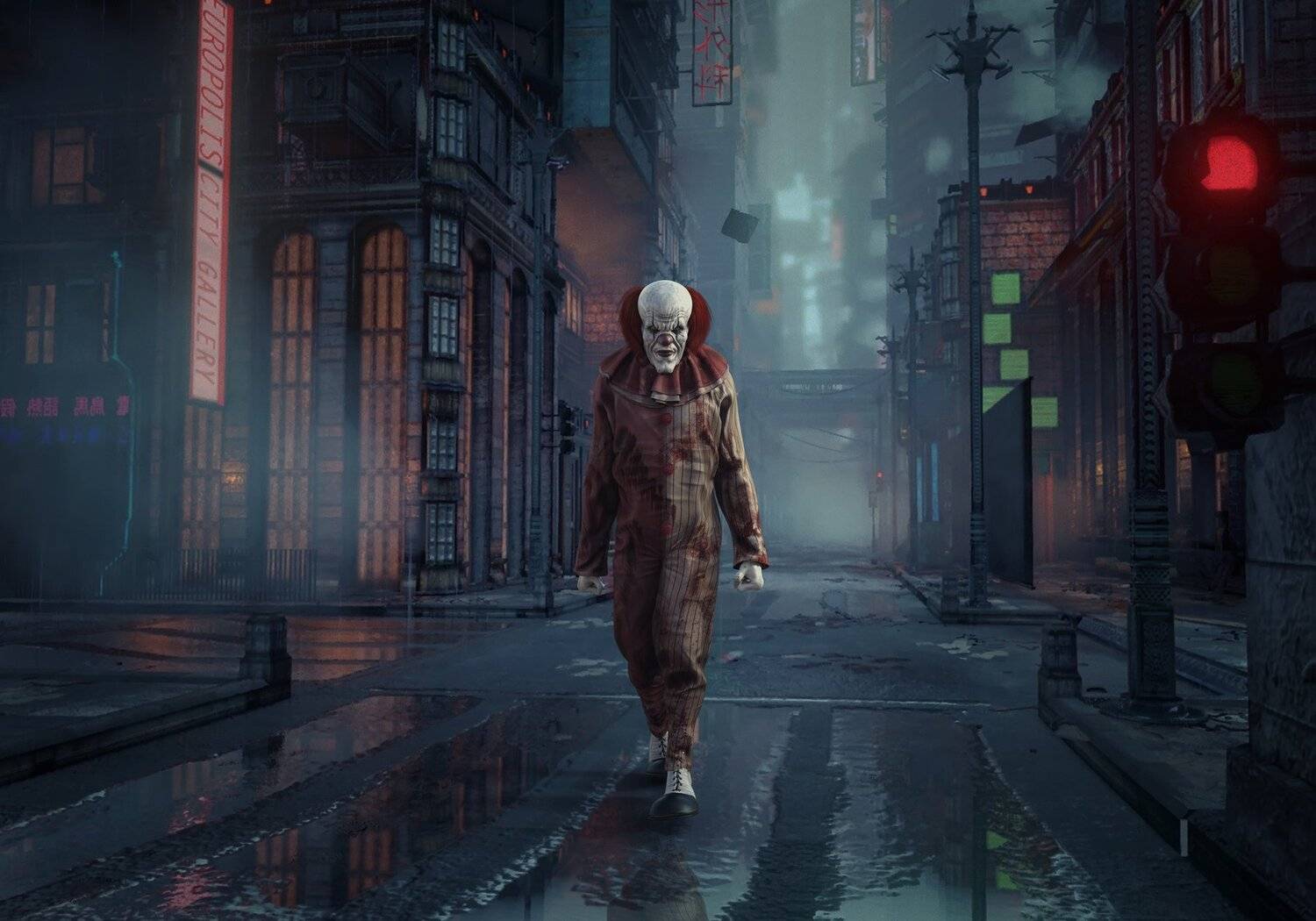 клоун, улица, туман, дождь, Sergii Vidov