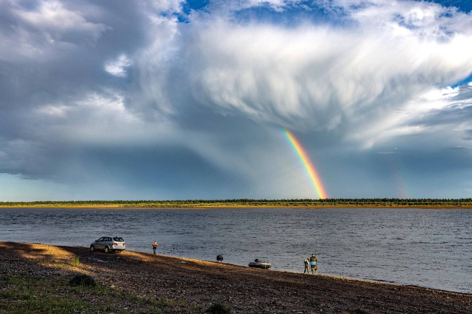 печора,рыбаки, радуга, река, небо,облака,,  Толяныч-