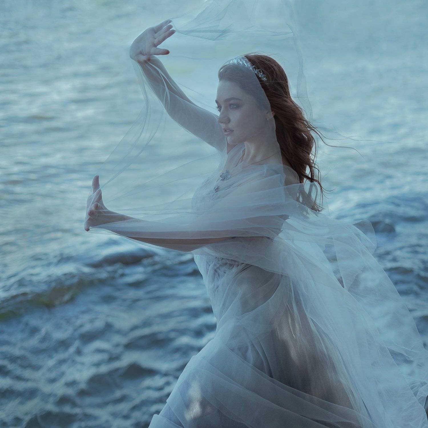 wind, sea, blue, beauty, girl, Екатерина Кулакова