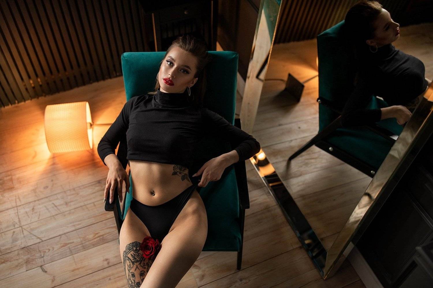 девушка, красная помада, роза, Ksenia Malt