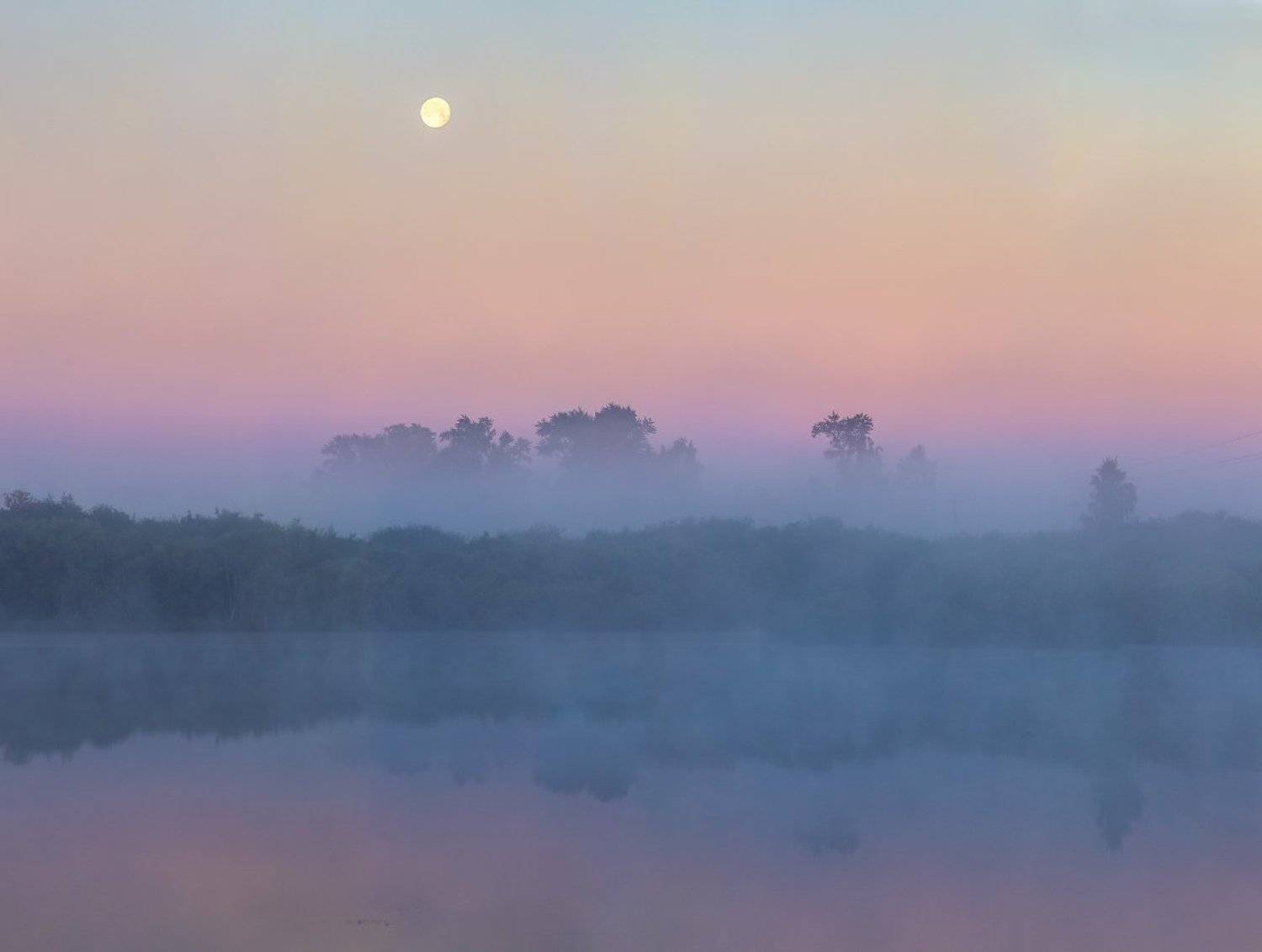 утро туман  луна вода состояние, Дмитрий Алексеев