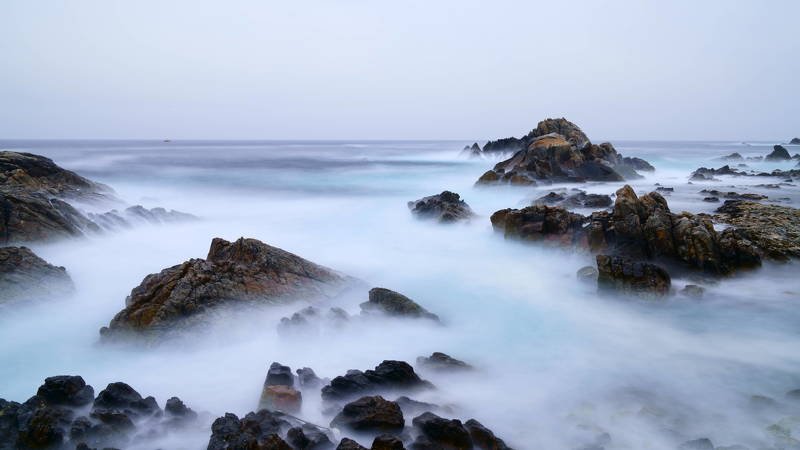 south korea, gangwondo, summer, nature, morning, sea, seascape, rock, fishing boat, cloud, horizontal Small rock islands фото превью