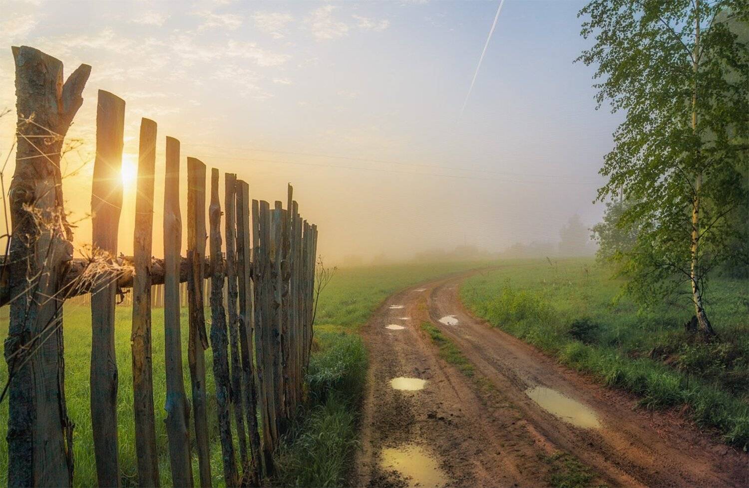 утро, деревня, дорога,солнце, рассвет, Виктор Климкин