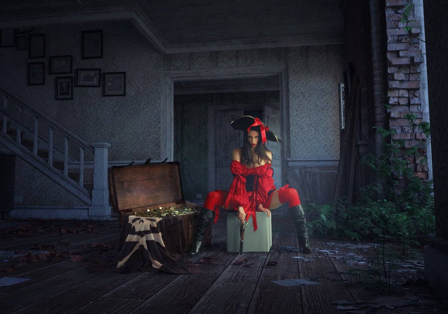 девушка, сокровища, дом, Sergii Vidov