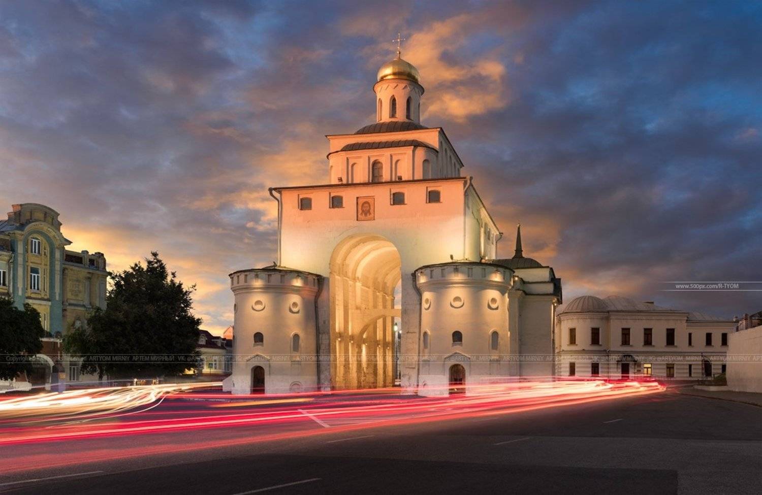 capriccio, photoartist, каприччио, фотохудожник, veduta, ведута, золотые ворота, владимир, россия, артем мирный, арт, архитектура, закат, история, свет, artyom mirniy, vladimir, golden gate, russia, арка, свет, городской пейзаж, трассеры, light, Артём Мирный