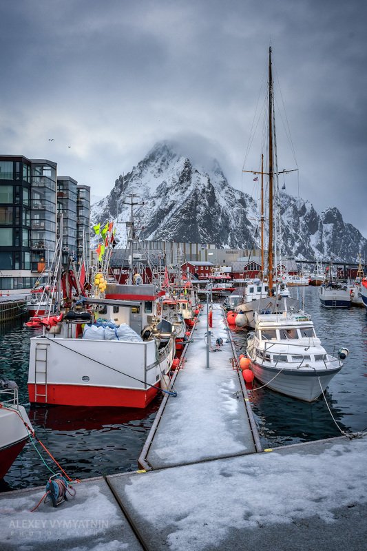 norway, lofoten, svolvaer, city, winter, urban, mountain, ship Утро в Свольвере фото превью