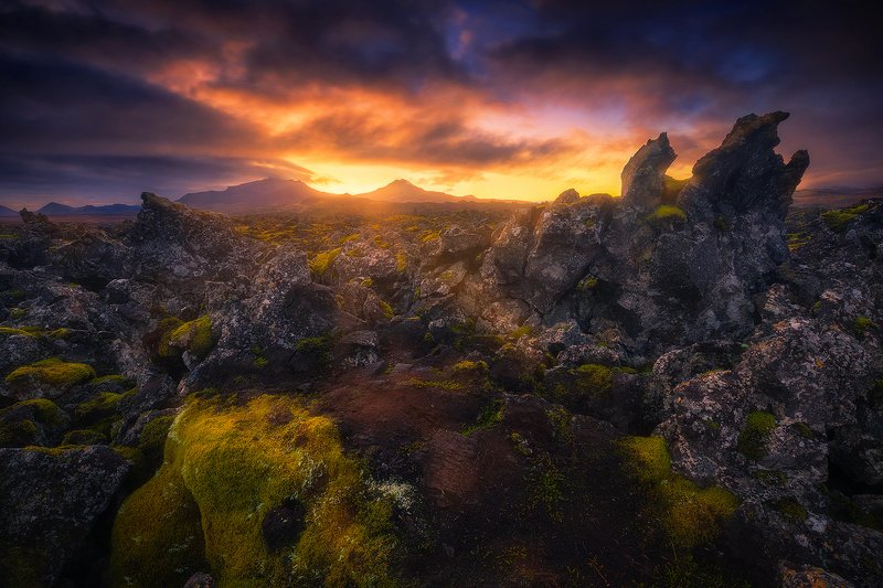 lava, fields, iceland, landscape, sunrise, clouds, rock, mountains lava fields фото превью