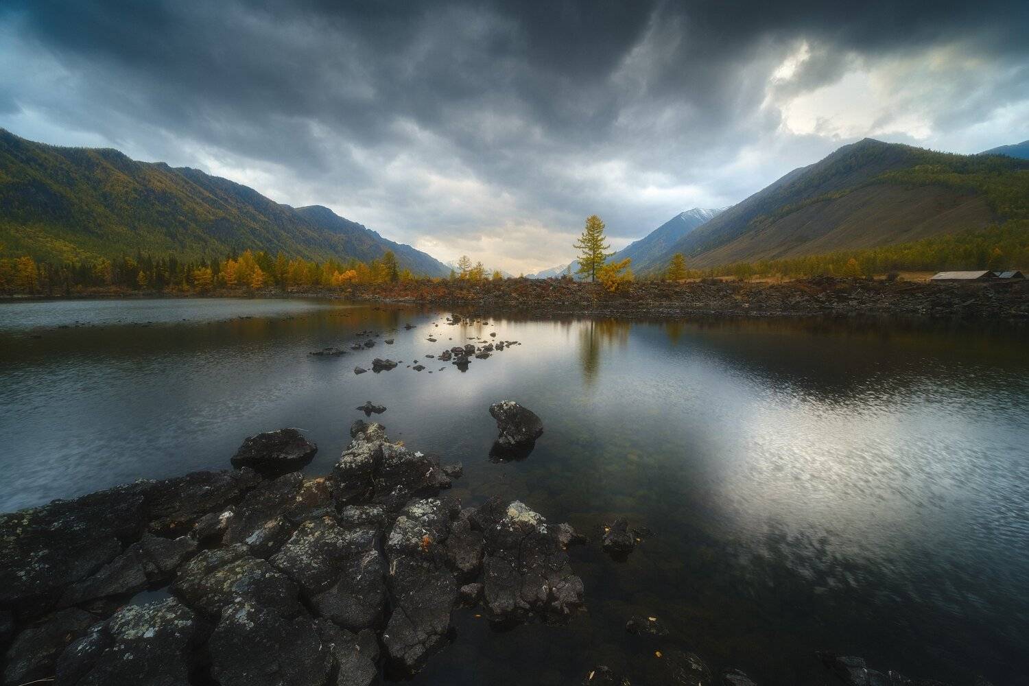 россия, бурятия, сибирь, окинский район, ока, природа, пейзаж, осень, долина, река, лава, тайга, закат, отражение, заход солнца, Оборотов Алексей