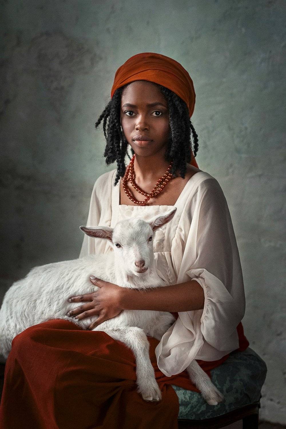 девушка, козленок, живопись, Оксана Пипкина