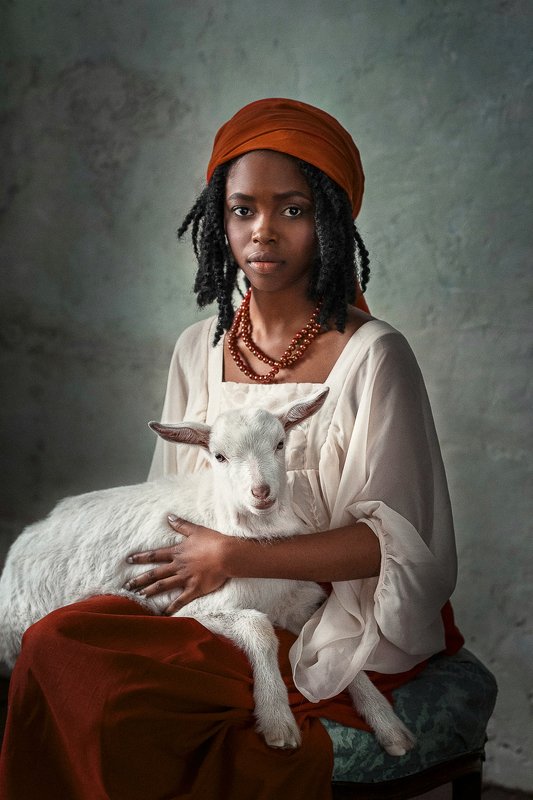 девушка, козленок, живопись Maria фото превью