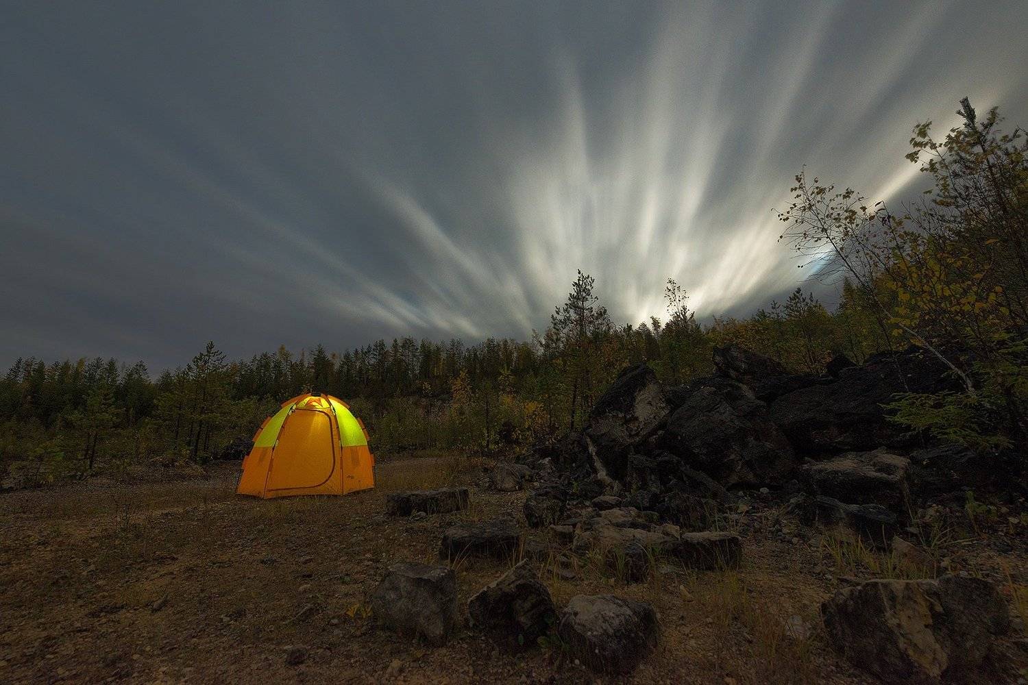 ночь, осень, облака, луна, карьер, Алексей Чекалев