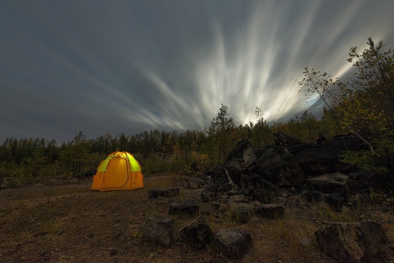 ночь, осень, облака, луна, карьер Восход луны фото превью