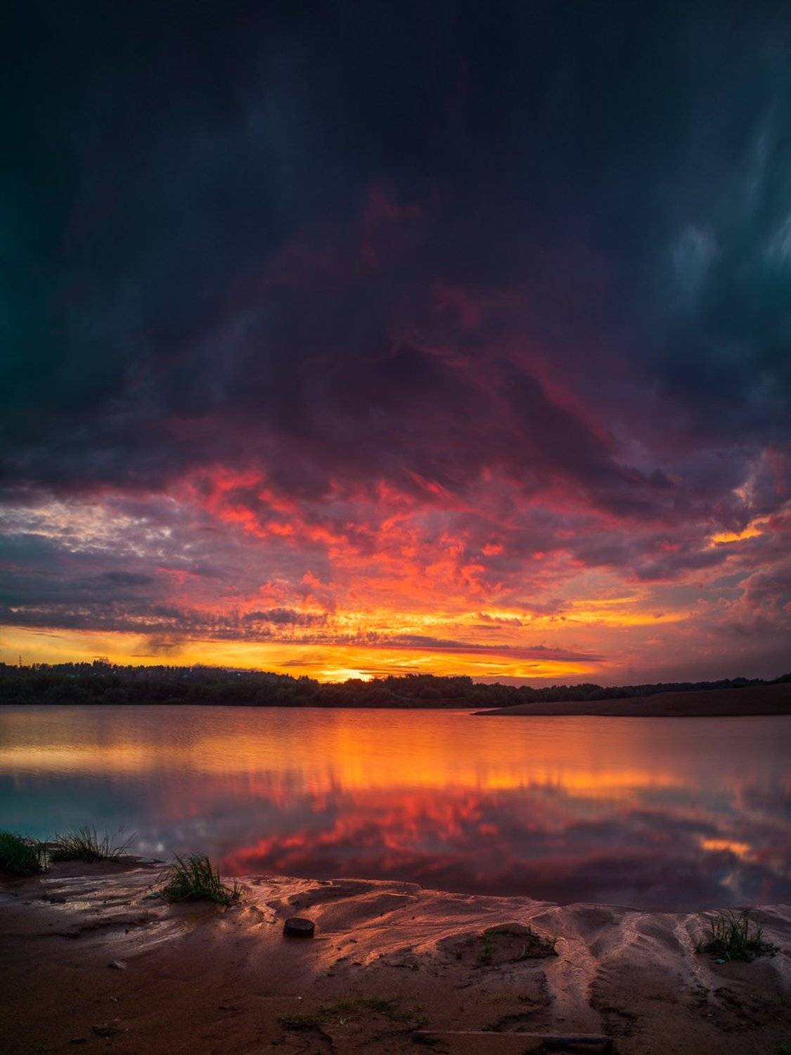 солнце, горизонт, закат, тепло, лето, пейзаж, вода, отражения, карьеры, ярко, июль, 2020, природа, лес, берег, песок,, Панагушин Сергей