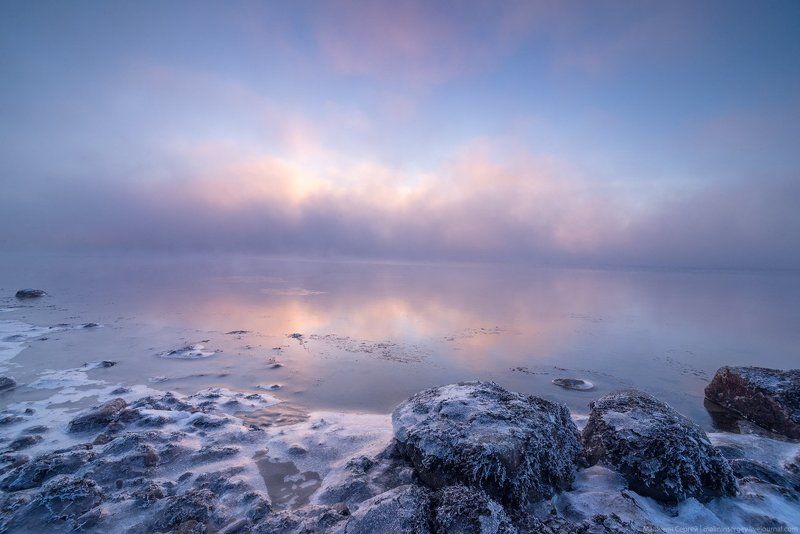 кандалакшский залив, туман, рассвет, мороз, зима, заполярье, белое море Туманный рассвет фото превью