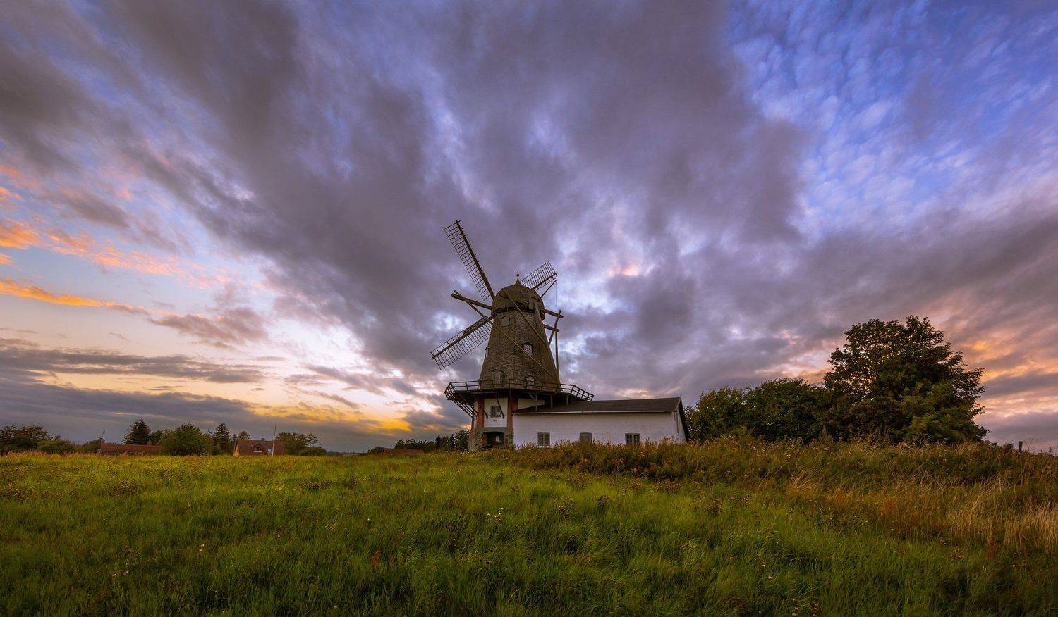 дания, деревня, мельница, вечер, закат, облака,, Marat Max (Марат Макс)